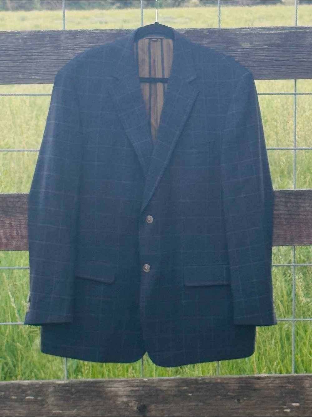 Kroon Windowpane Sport Coat Blazer Mens‎ Navy Blue Wool Blend